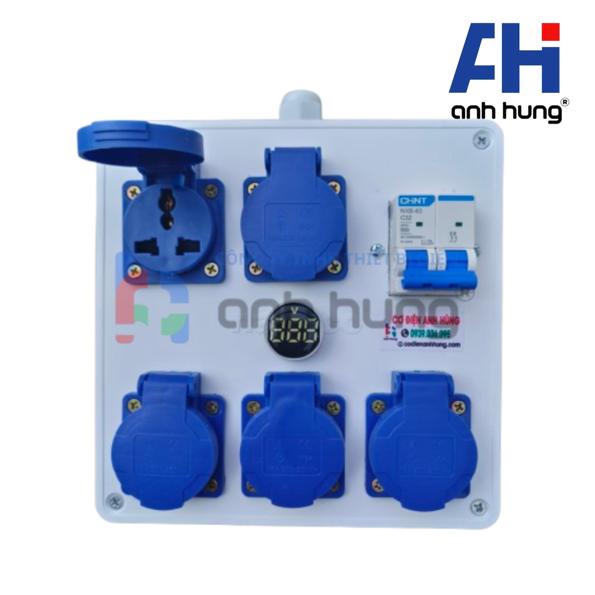 Hộp Chia Nguồn 5 Ổ Cắm Kèm CB Chống Giật 32A & Đèn Báo Vôn | Thiết Bị Điện Anh Hùng HV0502 - Ảnh 4
