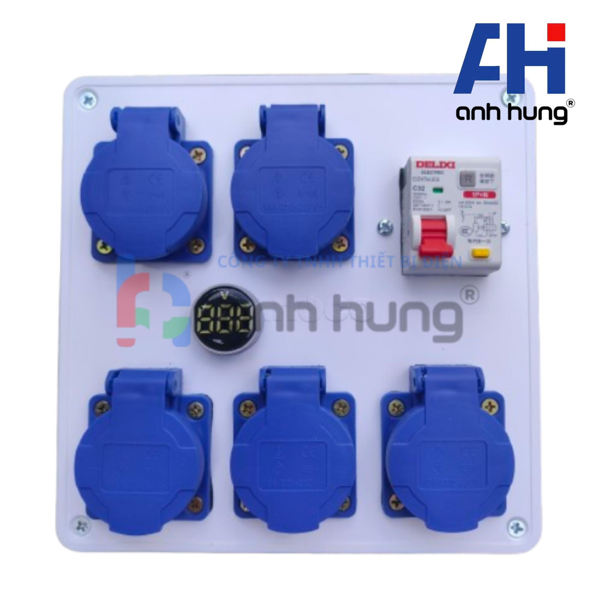 Hộp Chia Nguồn 5 Ổ Cắm Kèm CB Chống Giật 32A & Đèn Báo Vôn | Thiết Bị Điện Anh Hùng HV0502