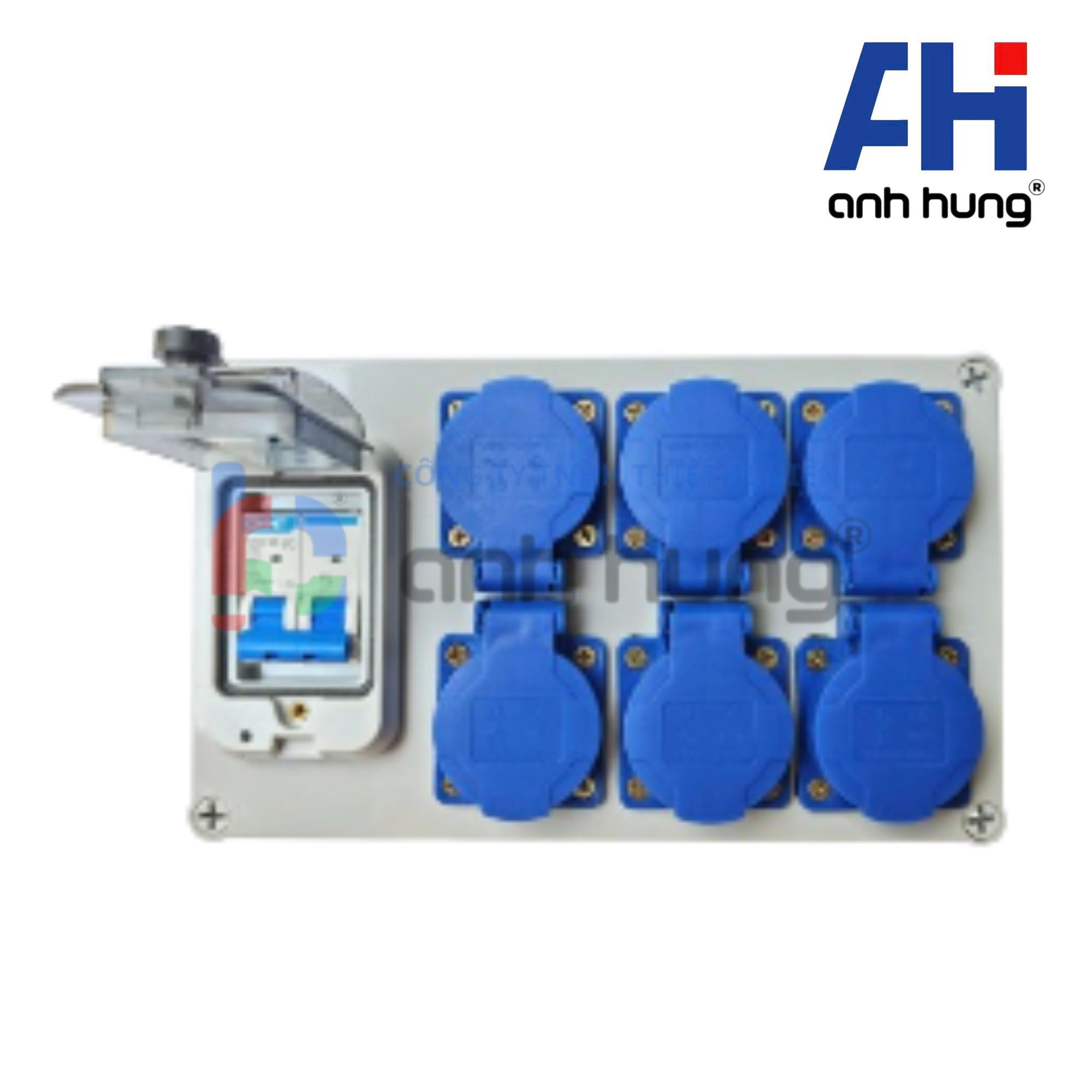 Ổ cắm điện ngoài trời chống nước kháng bụi chịu va đập 6 ổ cắm 16A và aptomat 32A | HNCB.0600