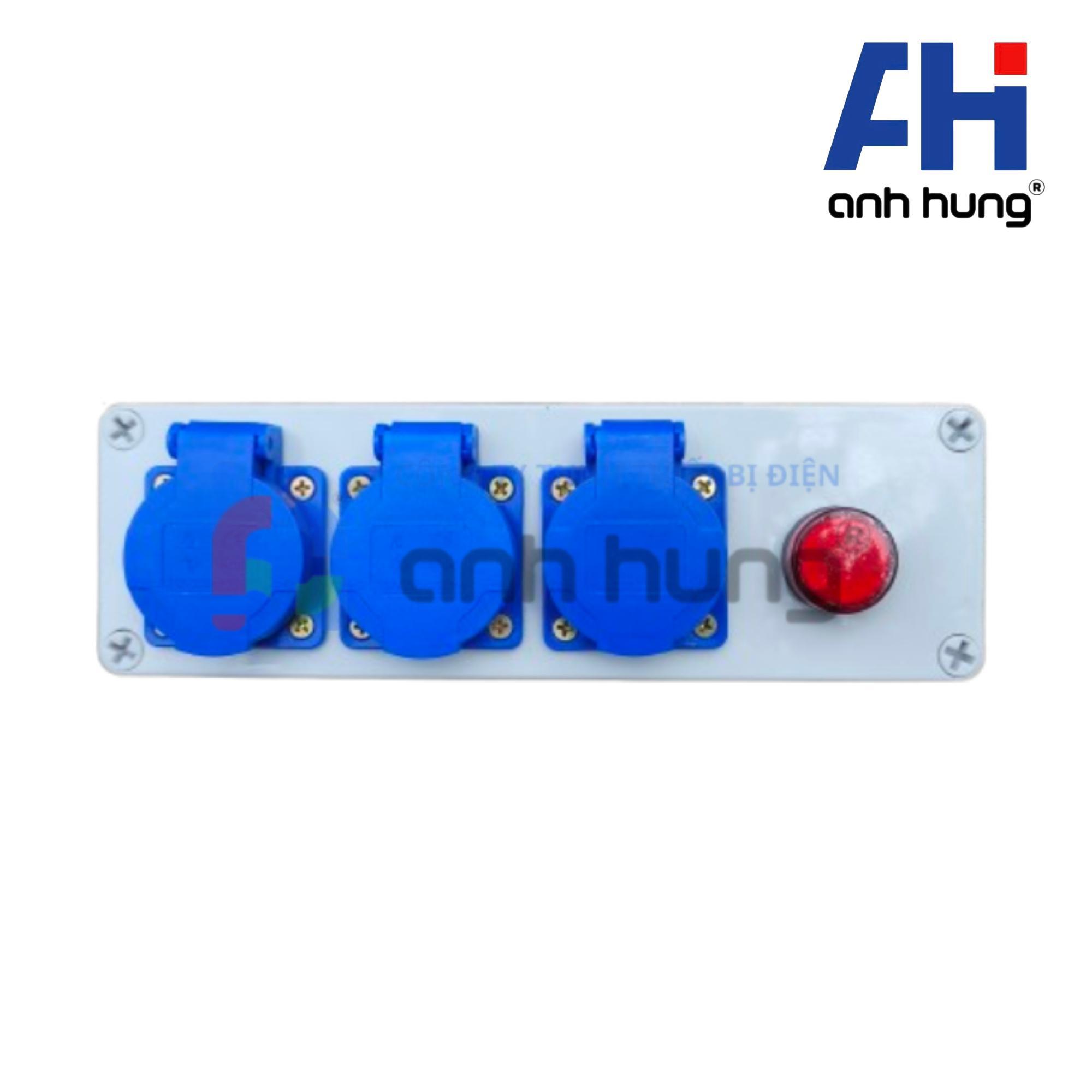 Ổ cắm điện 3 ổ chống nước 16A 250V 1 pha, đèn báo điện nguồn