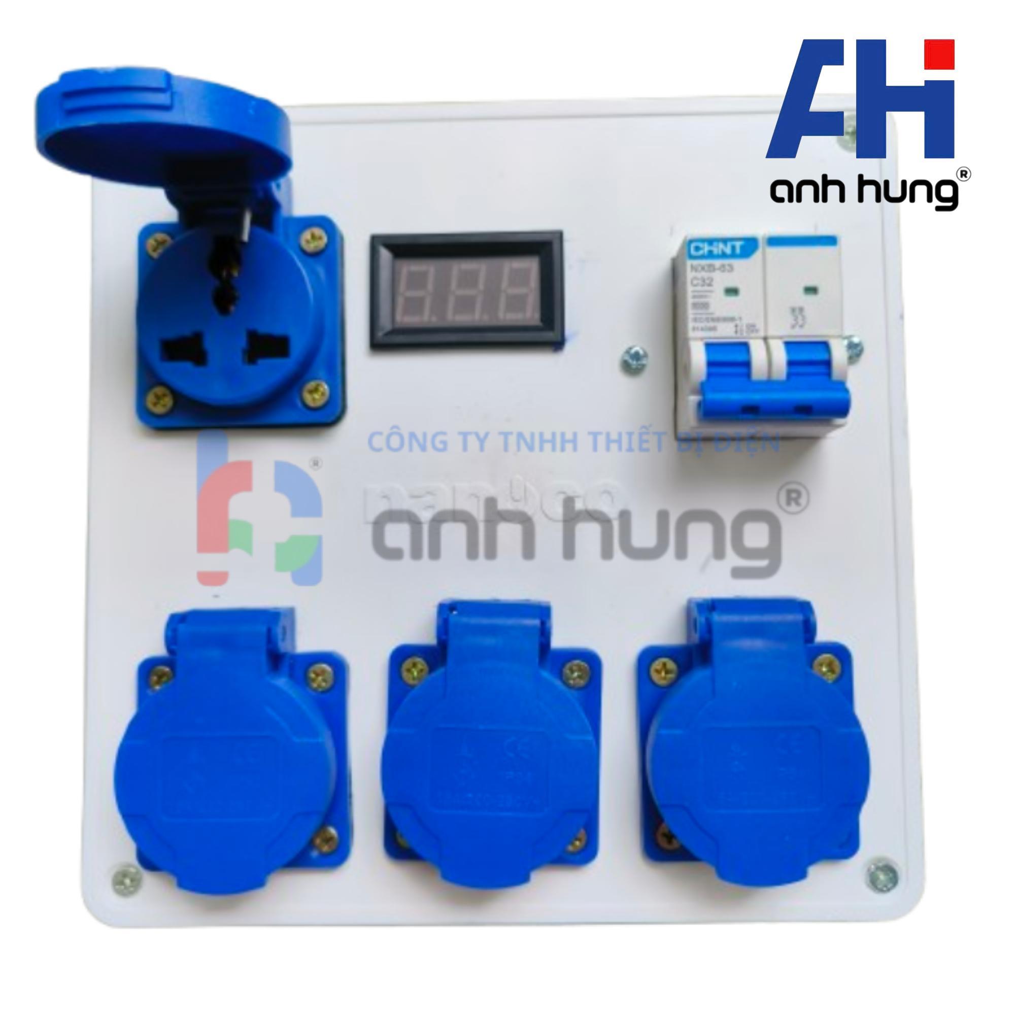 Hộp Nguồn Thi Công 4 Ổ Cắm Có Màn Hình Báo Vôn, Áptômát Chống Giật 32A – Ổ Cắm Công Nghiệp HV0403 - Ảnh 3