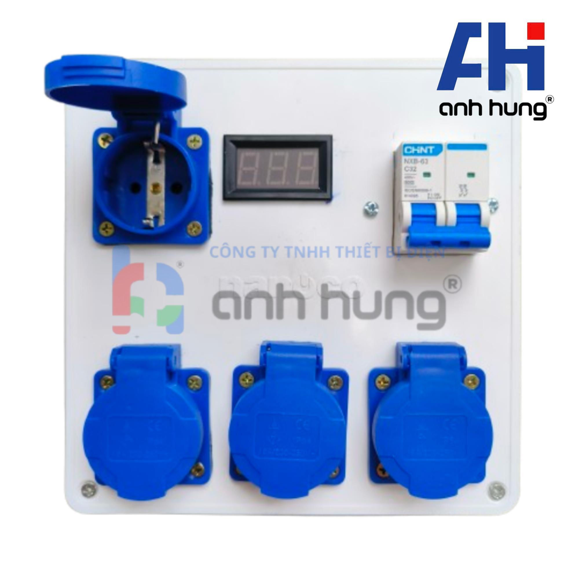 Hộp Nguồn Thi Công 4 Ổ Cắm Có Màn Hình Báo Vôn, Áptômát Chống Giật 32A – Ổ Cắm Công Nghiệp HV0403 - Ảnh 2