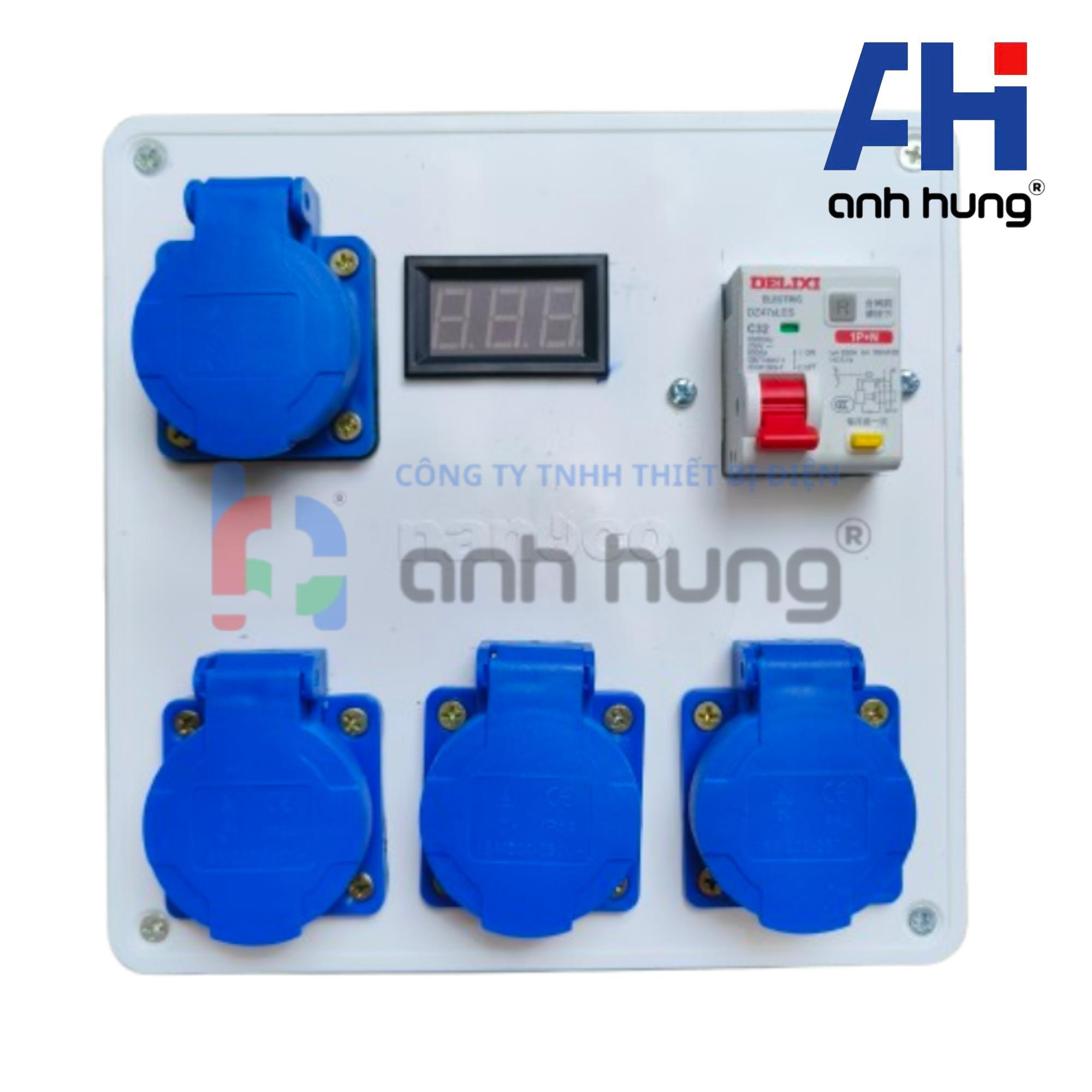 Hộp Nguồn Thi Công 4 Ổ Cắm Có Màn Hình Báo Vôn, Áptômát Chống Giật 32A – Ổ Cắm Công Nghiệp HV0403
